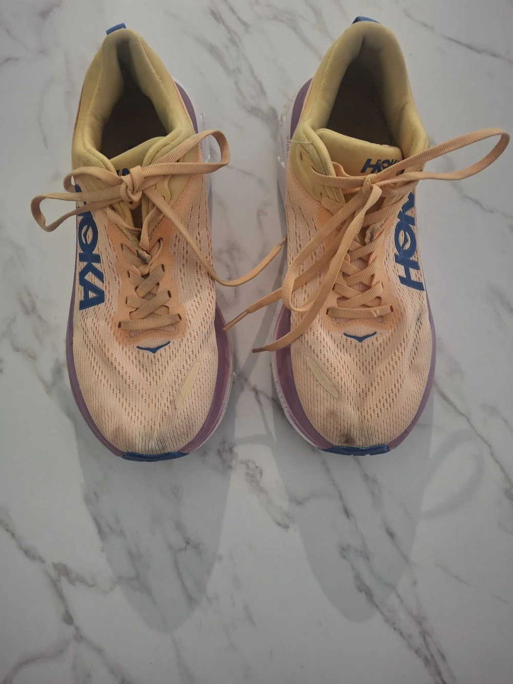 Hoka Women's Peach and Purple Running Sneakers with Blue Logo